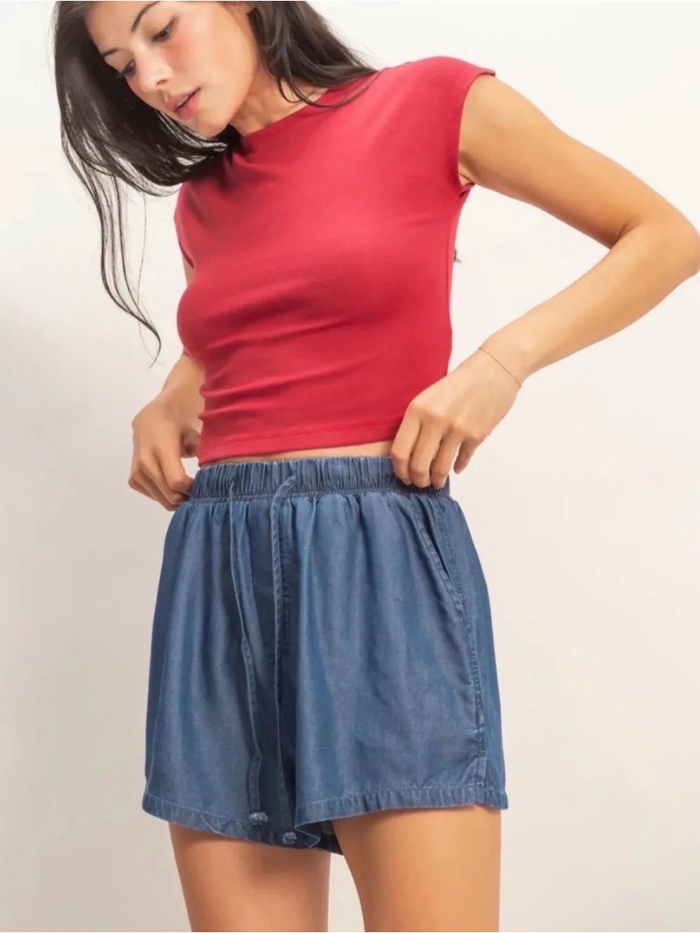 Double Zero Lyocell Drawstring Waist Denim Shorts
